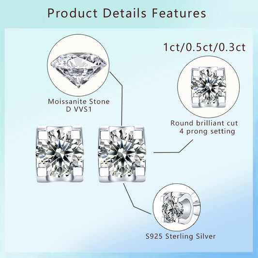 Hot sale S925 Silver 0.5ct moissanite gemstone studs halo earrings