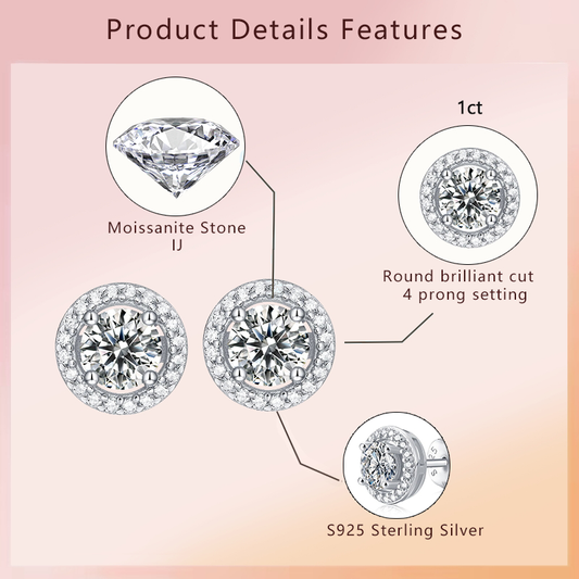 Hot sale S925 Silver 0.5ct moissanite gemstone studs halo earrings