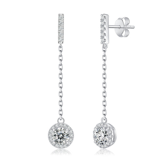 halo 0.5ct 1ct moissanite sterling silver drop earrings