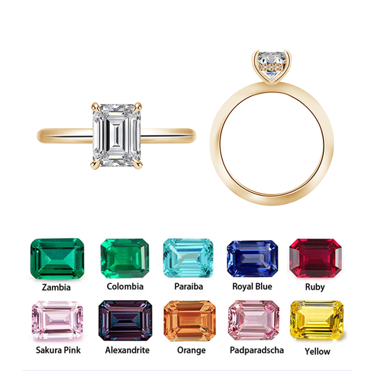 starsgem customized jewelry 6*8mm emerald cut lab ruby＆sapphire rings