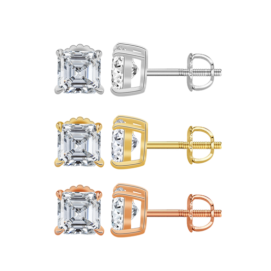 4*4mm asscher cut loose lab diamond 14k gold stud earrings