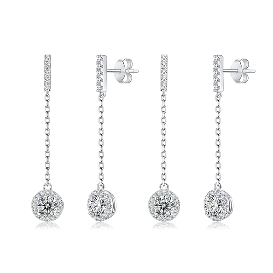 halo 0.5ct 1ct moissanite sterling silver drop earrings