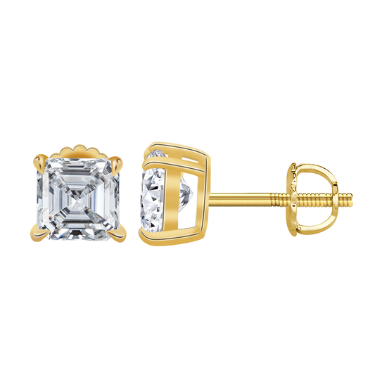 4*4mm asscher cut loose lab diamond 14k gold stud earrings