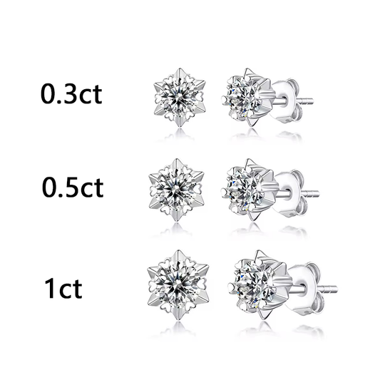 snowflake 6 prong 0.3ct 0.5ct 1ct round cut white moissanite silver stud earrings