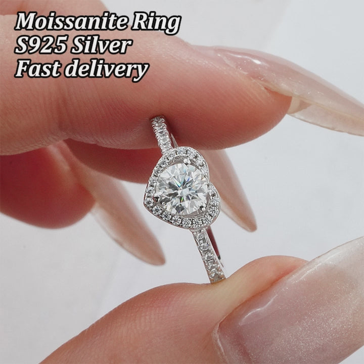 S925 silver 1ct 0.5ct moissanite diamond ring