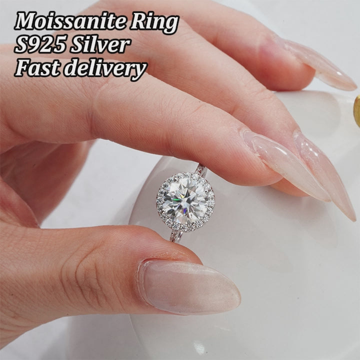 moissanite diamond halo stone silver rings for women