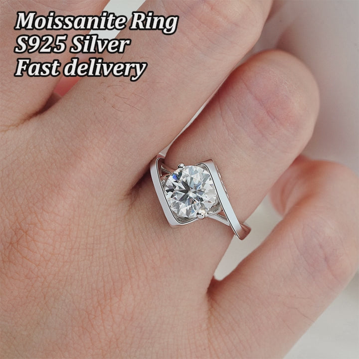 S925 white gold plated silver moissanite ring