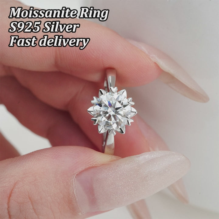 S925 white gold plated moissanite diamond silver engagement ring