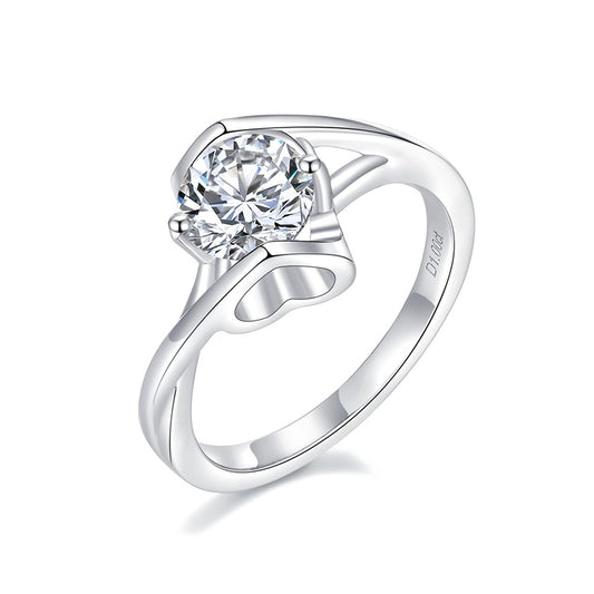 S925 white gold plated silver moissanite ring