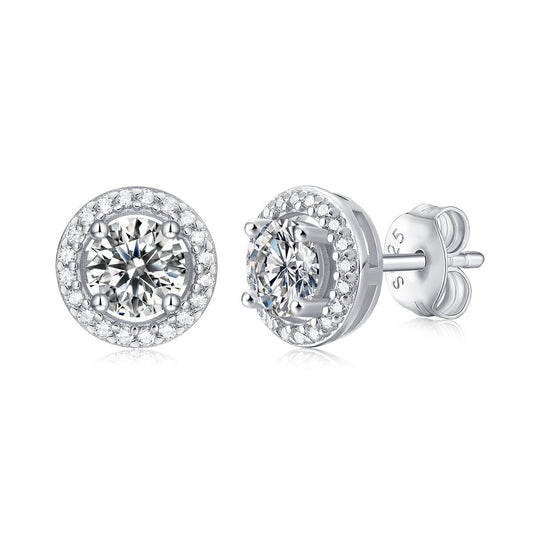 Hot sale S925 Silver 0.5ct moissanite gemstone studs halo earrings